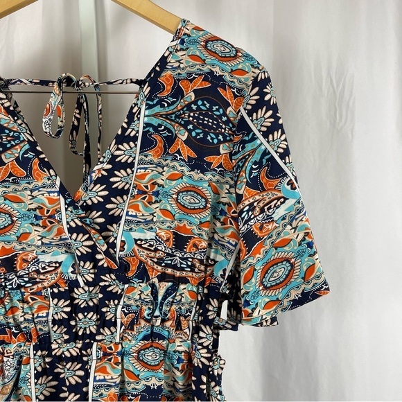 Shein Medium 6 Flowy Abstract Floral Print Dress Side Cut Outs Summer Vacation - Picture 6 of 6